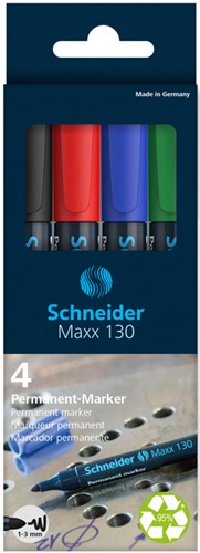 Viltstift permanent Schneider Maxx 130 rond 1-3mm assorti 4 stuks