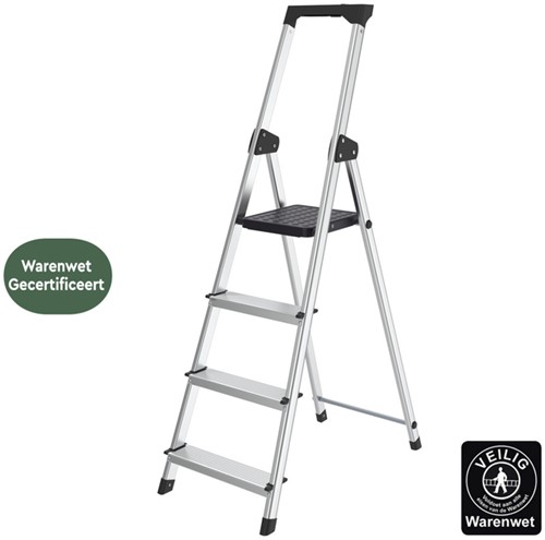 Huishoudtrap BRASQ  aluminium SLA400 zilver 4-treden