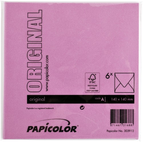 Envelop Papicolor 140x140mm felroze 6/st-3