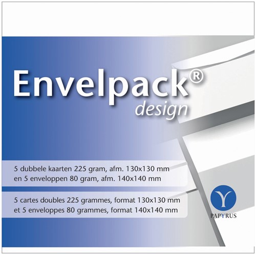 Dubbele kaarten +enveloppen Papyrus 130x130mm wit pk/5