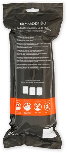 Afvalzak PerfectFit met trekbandsluiting 60 liter (M), Brabantia - wit -2