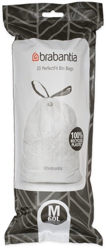 Afvalzak PerfectFit met trekbandsluiting 60 liter (M), Brabantia - wit 