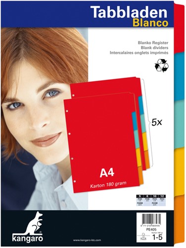 Tabbladen Kangaro 4-gaats PE405 5-delig assorti karton-2