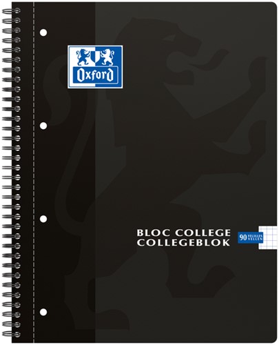 Collegeblok Oxford A4+ 4-gaats ruit 5mm 90vel zwart