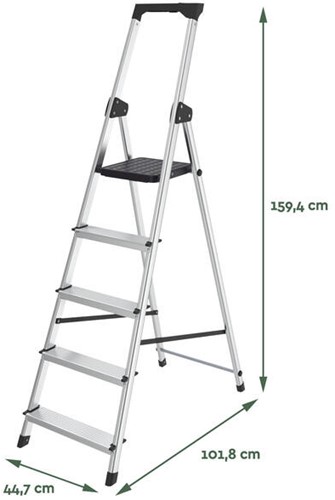 Huishoudtrap BRASQ  aluminium SLA500 zilver 5-treden-2