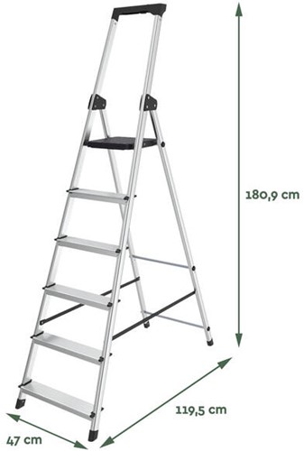 Huishoudtrap BRASQ  aluminium SLA600 zilver 6-treden-2