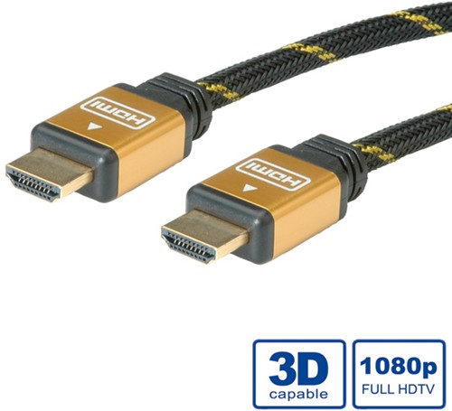 Kabel HDMI gold high speed + ethernet male/male  5 meter zwart