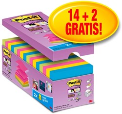 Post-it memoblokje  76x 76mm Z-note S330-16 Super Sticky assorti 14+2 gratis