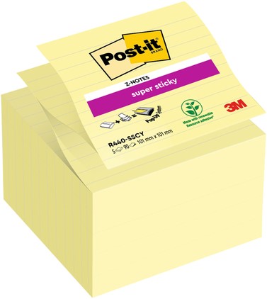 Post-it memoblokje 101x101mm Z-note S440-Y  Super Sticky gelijnd