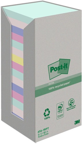 Post-it memoblokje  76x 76mm 654PRT recycled assorti ds/16