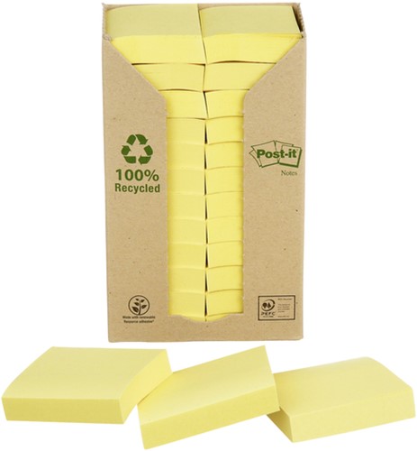 Post-it memoblokje  38x51mm 653YRT recycled geel ds/24