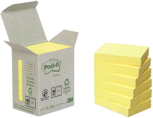 Post-it memoblokje  38x51mm 653 recycle geel pk/6