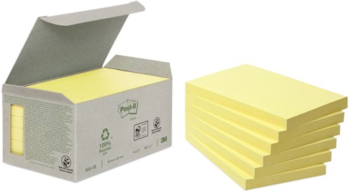 Post-it memoblokje  76x127mm 655 recycle geel pk/6