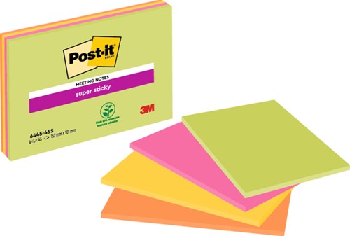 Post-it memoblokje  98.4x149mm 6445-4SS super sticky assorti pk/4 