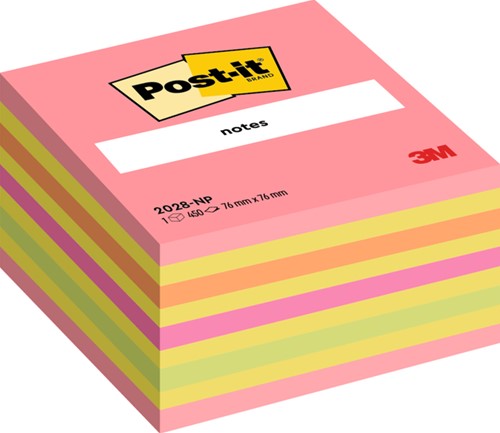 Post-it memoblokje  76x 76mm 2028NP lollipop roze/geel blok/450