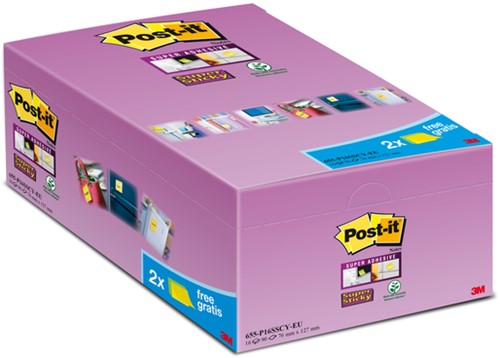 Post-it memoblokje  76x127mm 655 Super Sticky geel pk/16