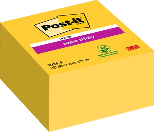 Post-it memoblokje  76x 76mm Super Sticky 2028-S ultra geel blok/350