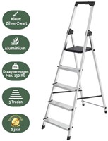 Huishoudtrap BRASQ  aluminium SLA500 zilver 5-treden-3