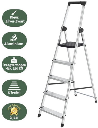 Huishoudtrap BRASQ  aluminium SLA500 zilver 5-treden-3
