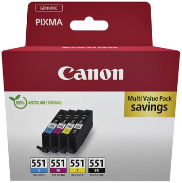 Inktcartridge Canon CLI-551 multipack zwart + 3x kleur