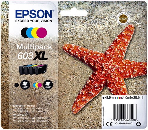 Inktcartridge Epson T03A6 603XL zwart + 3 kleuren