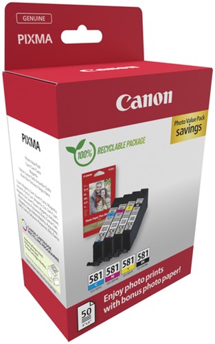 Inktcartridge Canon CLI-581 4 kleuren + 50vel fotopapier 10x15cm-2