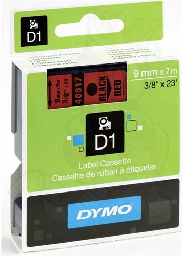 Dymotape D1  9mm zwart op rood 40917 Aktie