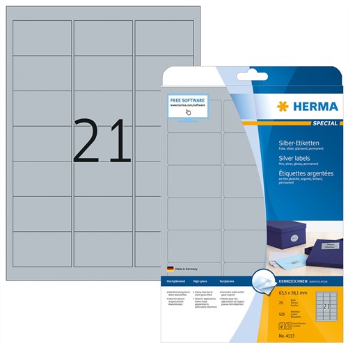 Etiket A4  63,5x 38,1mm Herma 4113 ds/525 zilver