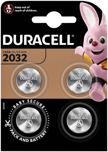Batterij knoopcel Duracell 2032 lithium pk/4