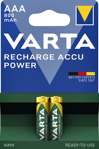 Batterij oplaadbaar Varta AAA Ready2Use 800maH pk/2