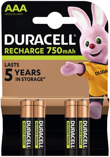 Batterij oplaadbaar Duracell plus AAA 750mAh pk/4