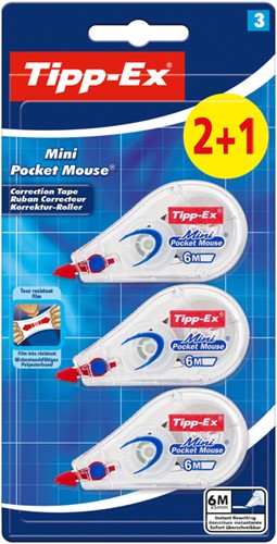 Correctieroller Tipp-ex 5mmx6m pocket mini mouse blister 2+1 gratis