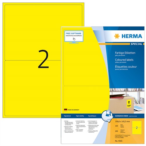 Etiket A4 199,6 x143,5mm geel permanent hechtend