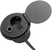 Elektrificatie inbouwunit Filex Spot Plus - 1x 230V - 1x USB A - 1x USB C - draadloos opladen - zwart