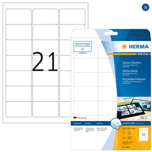Etiket A4  63,5x 38,1mm Herma 4904 high-gloss laser ds/525