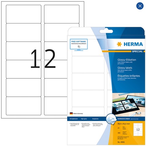 Etiket A4  88,9x 46,6mm Herma 4906 high-gloss laser ds/300