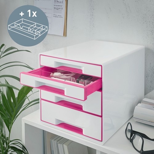 Ladekastje Leitz WOW 4 laden wit/roze-2