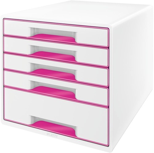 Ladekastje Leitz WOW 5 laden wit/roze