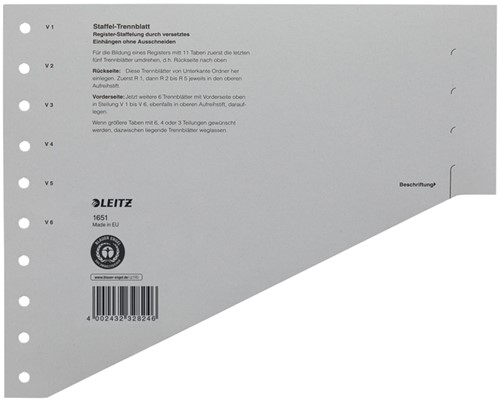 Scheidingsbladen Leitz A4 karton 200gr 11-gaats grijs