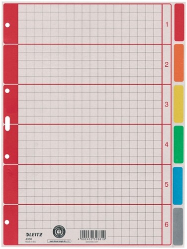 Tabbladen A4 6-tabs 4g. karton Leitz 4350