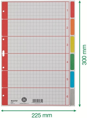 Tabbladen A4 6-tabs 4g. karton Leitz 4350-2