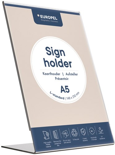 Kaarthouder Europel A5 staand L-standaard acryl