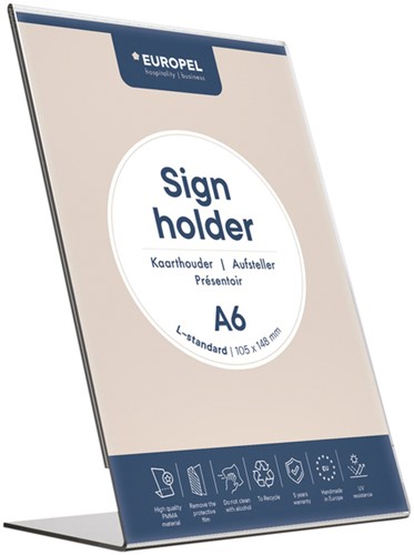 Kaarthouder Europel A6 staand L-standaard acryl