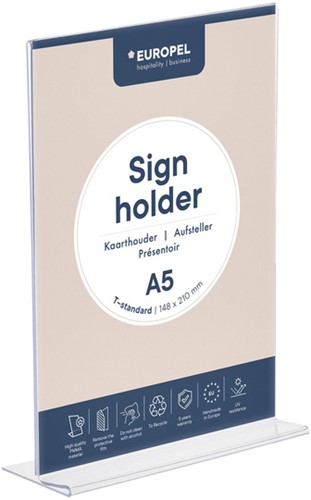 Kaarthouder Europel A5 staand T-standaard acryl