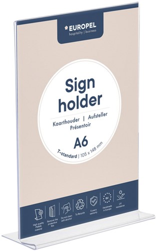 Kaarthouder Europel A6 staand T-standaard acryl