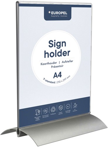 Kaarthouder Europel A4 staand T-standaard acryl aluminium