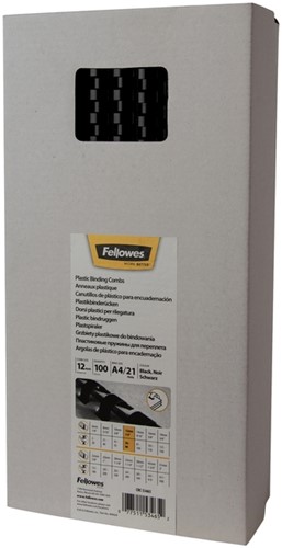 Bindrug Fellowes 12mm 21rings A4 zwart 100stuks
