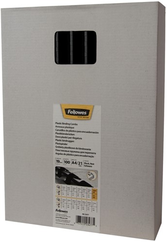 Bindrug Fellowes 19mm 21rings A4 zwart 100stuks