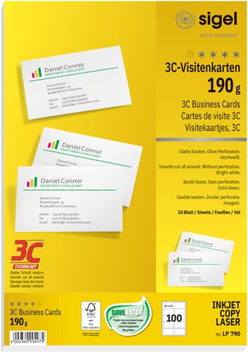 Visitekaartjes Sigel 190gr gladde zijden wit
