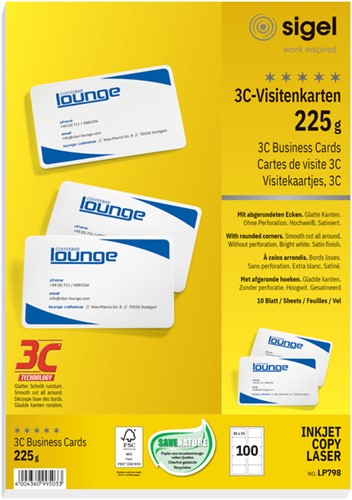 Visitekaartjes Sigel 225gr afgeronde hoeken wit